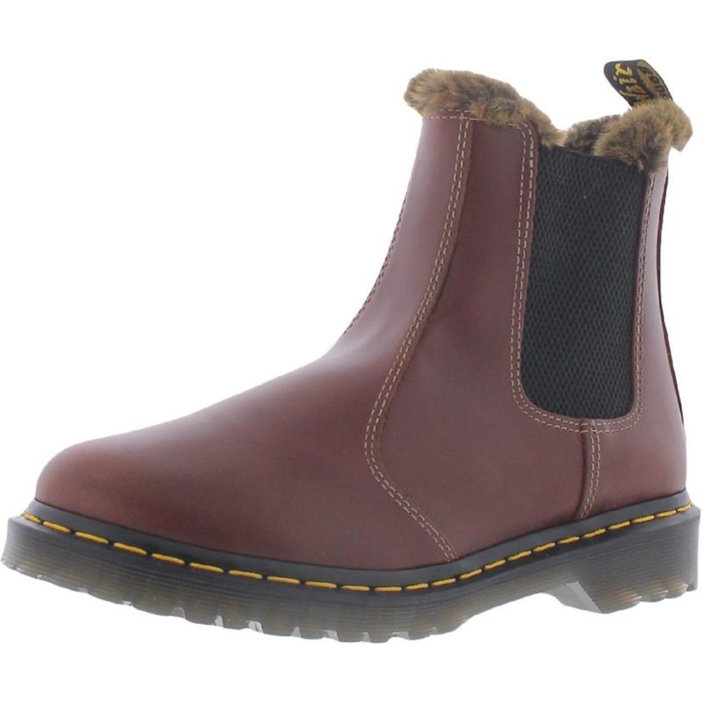 Dr. Martens Womens Leonore Red Leather Faux Fur Lined Chelsea Boots Shoes NWT